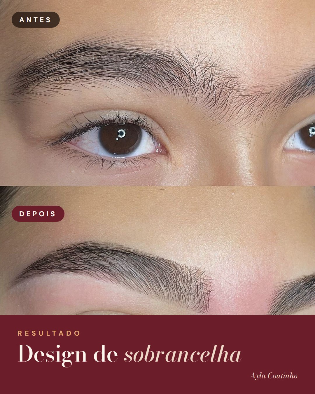 Resultado de design de sobrancelha, antes e depois
